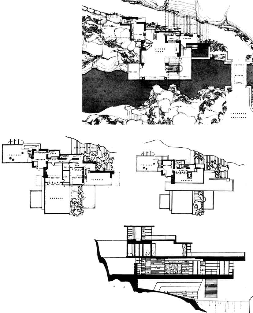 «Дом над водопадом» Райт проектная графика