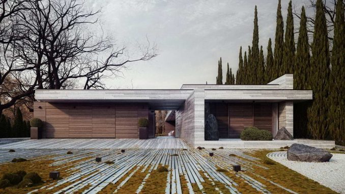 Проект одноэтажного деревянного дома в стиле минимализм в Польше