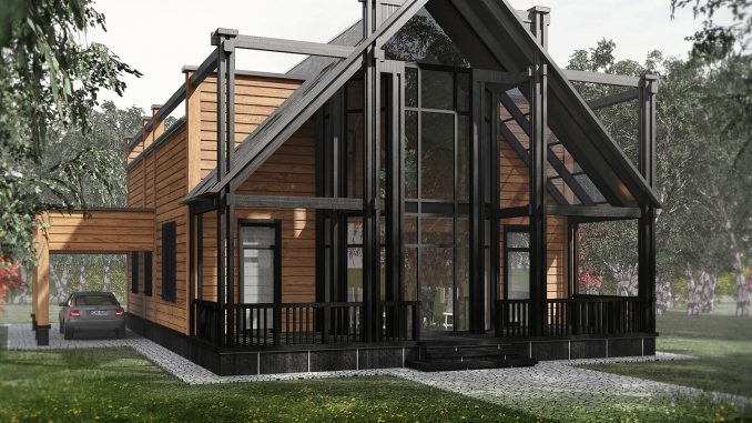 Проект деревянного модульного дома для семьи из четырёх человек