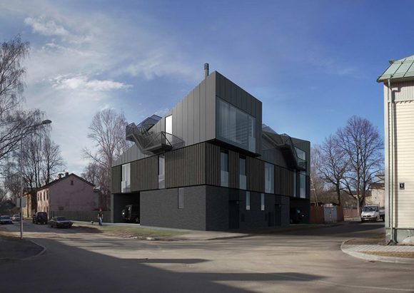 Этот эффектный современный дом построен в историческом центре латвийской столицы с учётом строгих местных норм и правил.