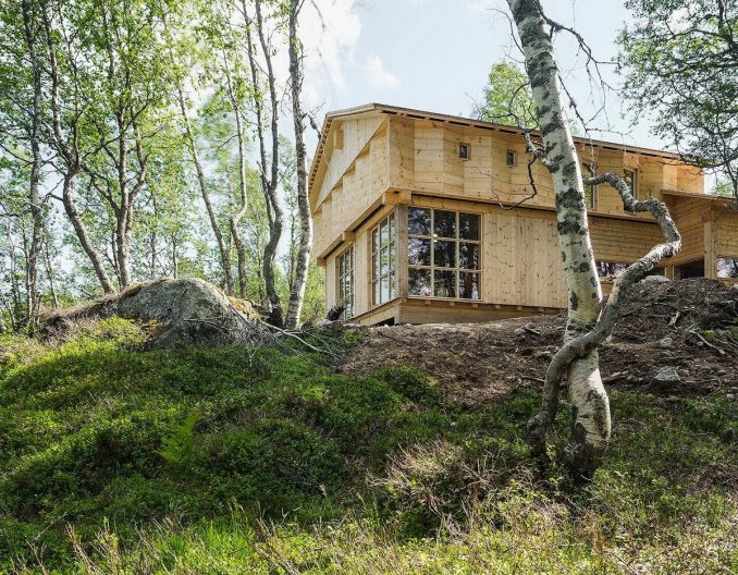Очень деревянный дачный дом в Норвегии
