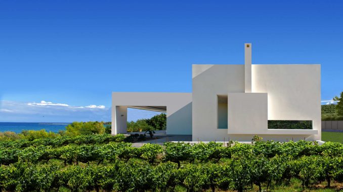 House in Zakynthos 1 Белый минималистский дом в Греции